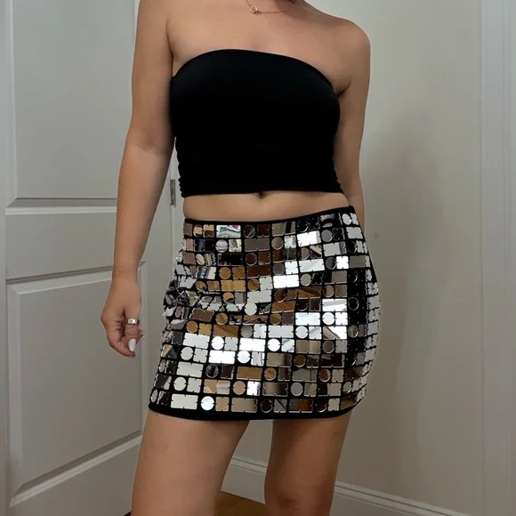 Sequin Mini Skirt in Black and Silver - Picture 8 of 10